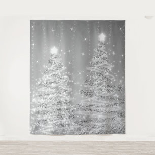Backdrop Christmas Sparkling Trees Silver Tapestry