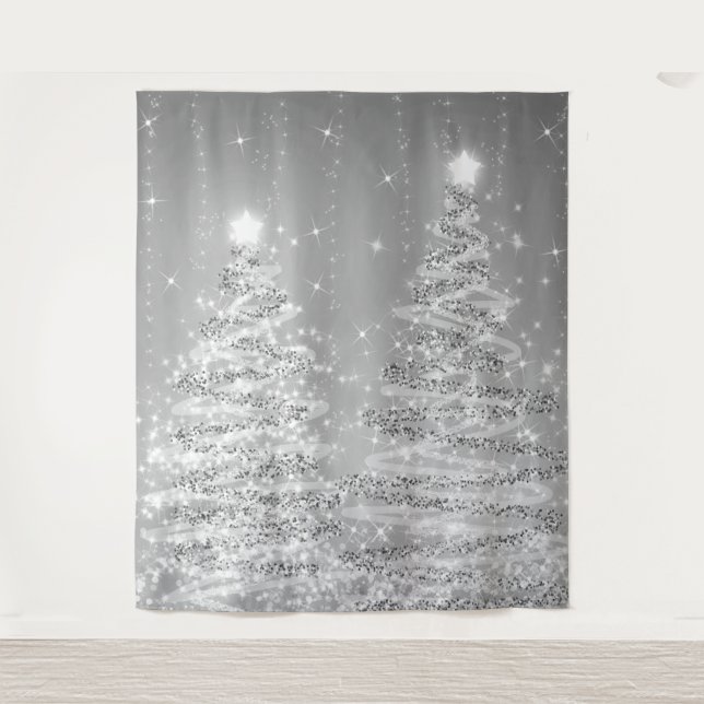 Backdrop Christmas Sparkling Trees Silver  Tapestry (Front)