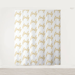 Backdrop "Forty" 40th Birthday Gold White Tapestry