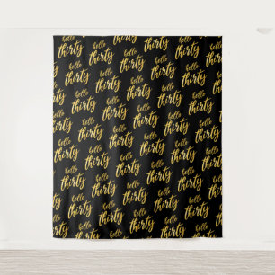 Backdrop Gold Black "Hello Thirty" Birthday Tapestry
