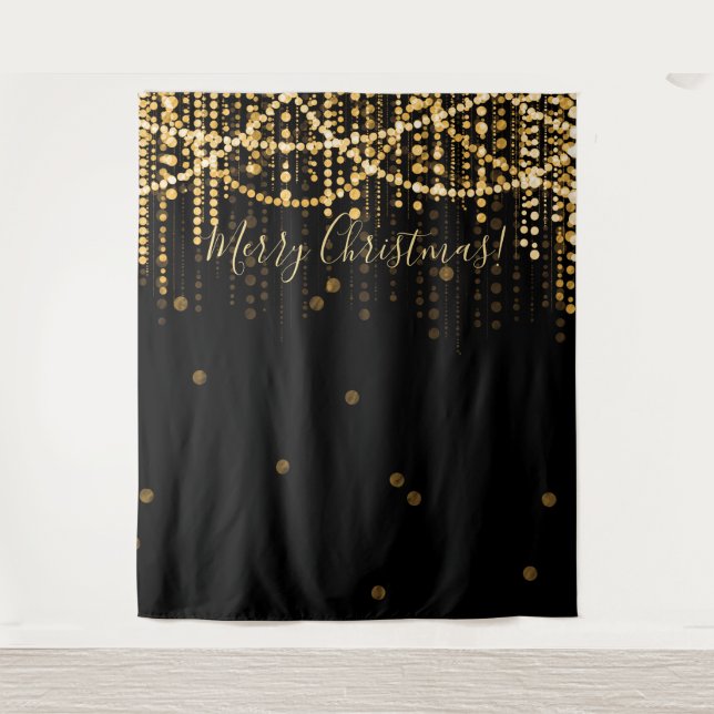 Backdrop Merry Christmas Party Gold String Lights Tapestry (Front)