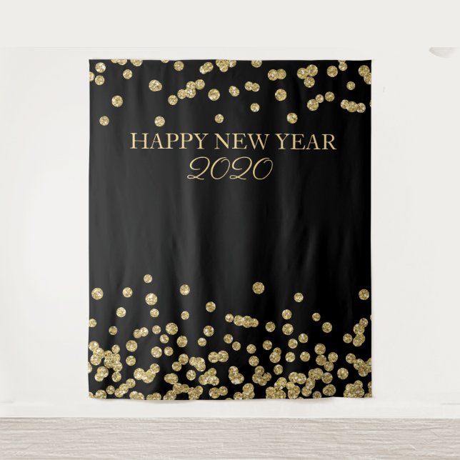 Backdrop New Year's Eve Party Gold Glitter Confett Tapestry (Front)