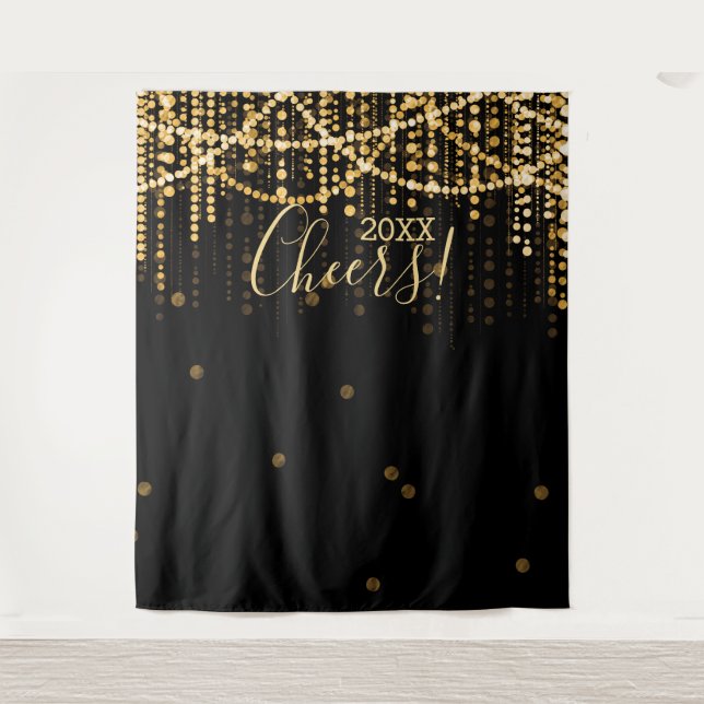 Backdrop New Year's Eve Party Gold String Lights Tapestry (Front)
