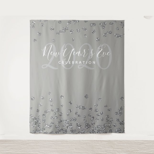 Backdrop New Year's Eve Silver Grey Confetti Tapestry (Front)