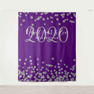 Backdrop New Year's Eve Silver Purple Confetti Tapestry