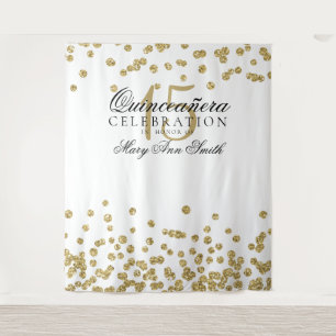 Backdrop Quinceanera Party Gold Confetti Tapestry