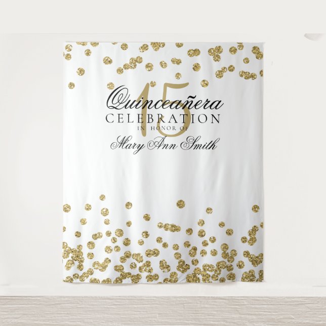 Backdrop Quinceanera Party Gold Confetti Tapestry (Front)
