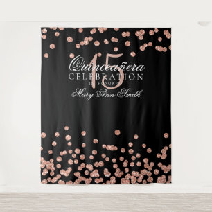 Backdrop Quinceanera Party Rose Gold Confetti Tapestry