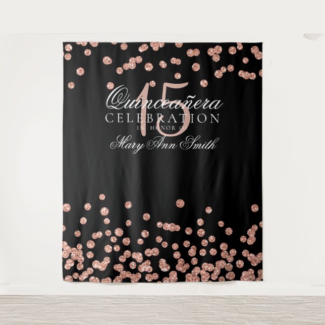 Backdrop Quinceanera Party Rose Gold Confetti Tapestry (Front)