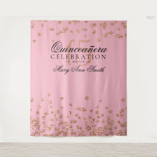 Backdrop Quinceanera Party Rose Gold Confetti Tapestry