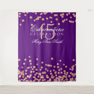 Backdrop Quinceanera Rose Gold Purple Confetti Tapestry