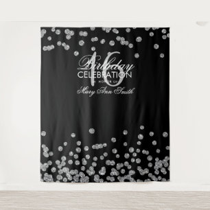 Backdrop Sweet 16 Black Silver Glitter Confetti Tapestry