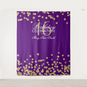 Backdrop Sweet 16 Purple Gold Glitter Confetti Tapestry