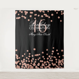 Backdrop Sweet 16 Rose Gold Glitter Confetti Tapestry