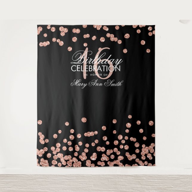 Backdrop Sweet 16 Rose Gold Glitter Confetti Tapestry (Front)