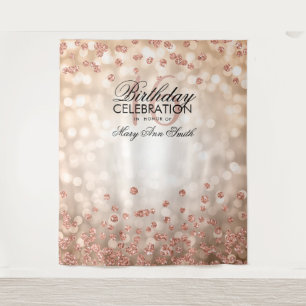 Backdrop Sweet 16 Rose Gold Lights Confetti Tapestry