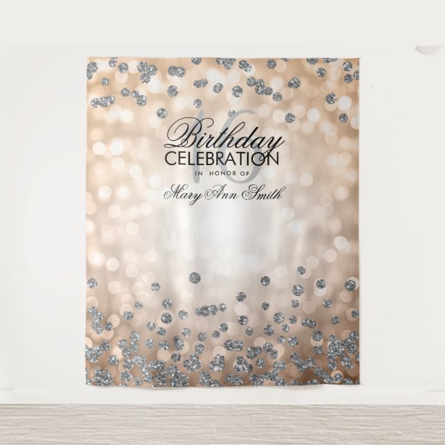 Backdrop Sweet 16 Rose Gold Silver Lights Confetti Tapestry (Front)