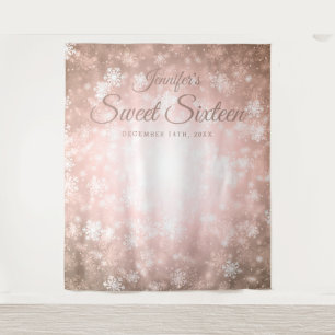 Backdrop Sweet 16 Rose Gold Winter Wonderland Tapestry