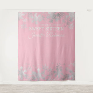 Backdrop Sweet 16 Silver Blush Winter Snowflakes Tapestry