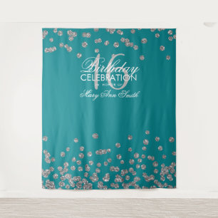 Backdrop Sweet 16 Teal Silver Glitter Confetti Tapestry
