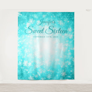 Backdrop Sweet 16 Teal Winter Wonderland Tapestry
