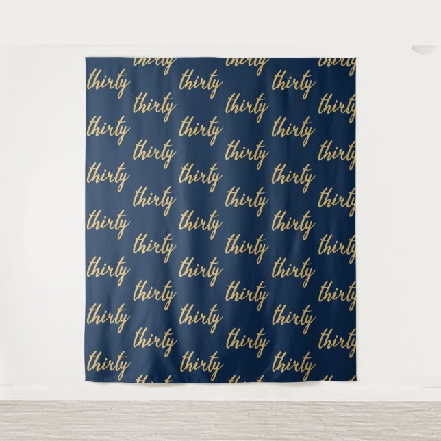 Backdrop "Thirty" 30th Birthday Gold Navy Tapestry (Front)