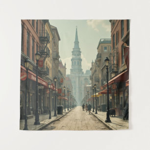 Backdrops (vintage-inspired city centre scene) tapestry
