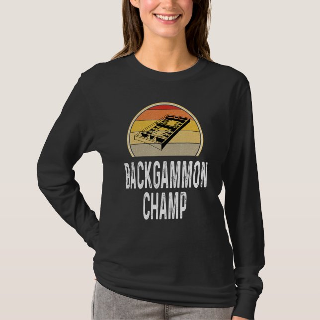 Backgammon Champ Boardgame Board Game Player Retro T-Shirt (Front)