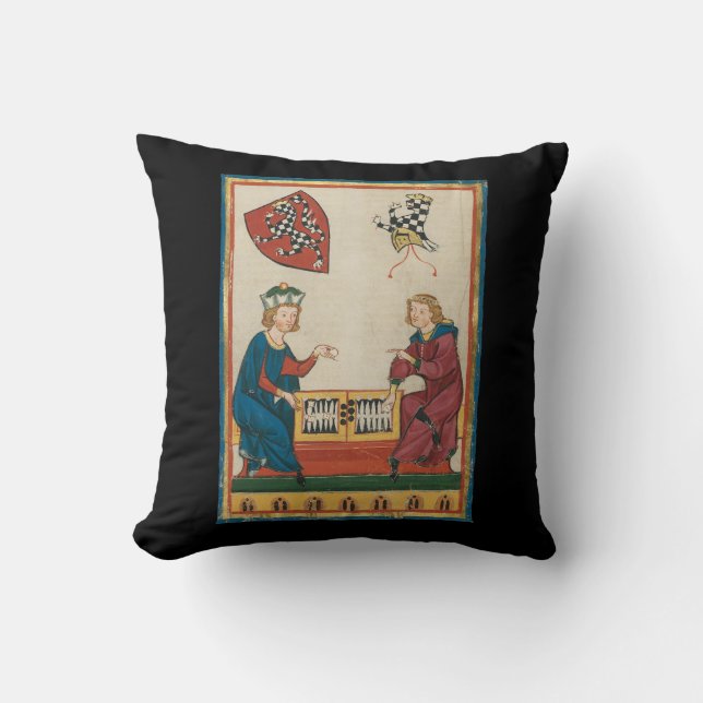 Backgammon Game, 14th Century Mediaeval Art Cushion (Front)