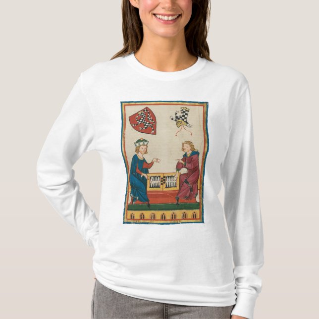 Backgammon Game, 14th Century Mediaeval Art T-Shirt (Front)