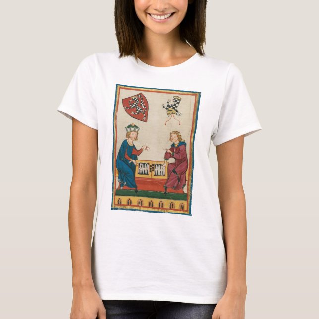 Backgammon Game, 14th Century Mediaeval Art T-Shirt (Front)
