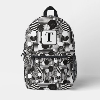 Background black & white abstract lines circles 1 printed backpack