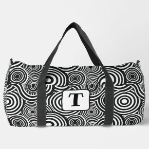 Background black & white abstract lines circles 3 duffle bag