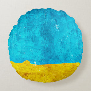Background blue yellow art round cushion