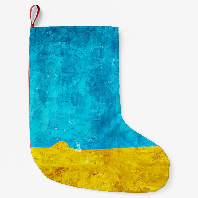 Background blue yellow art small christmas stocking (Front)