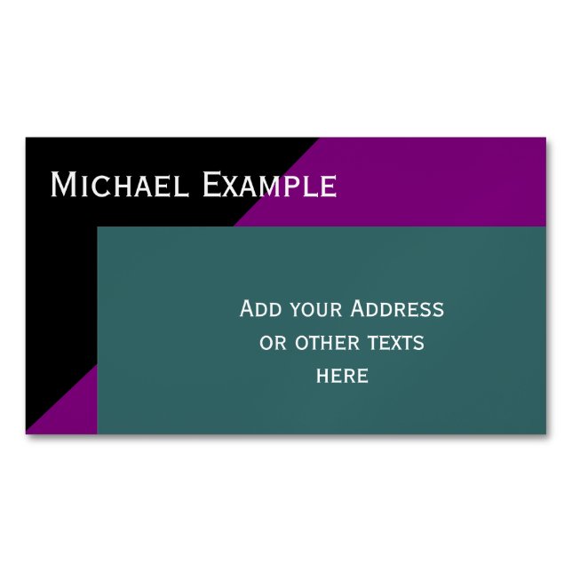 Background Colour Blocking - purple & ocean green Magnetic Business Card (Front)