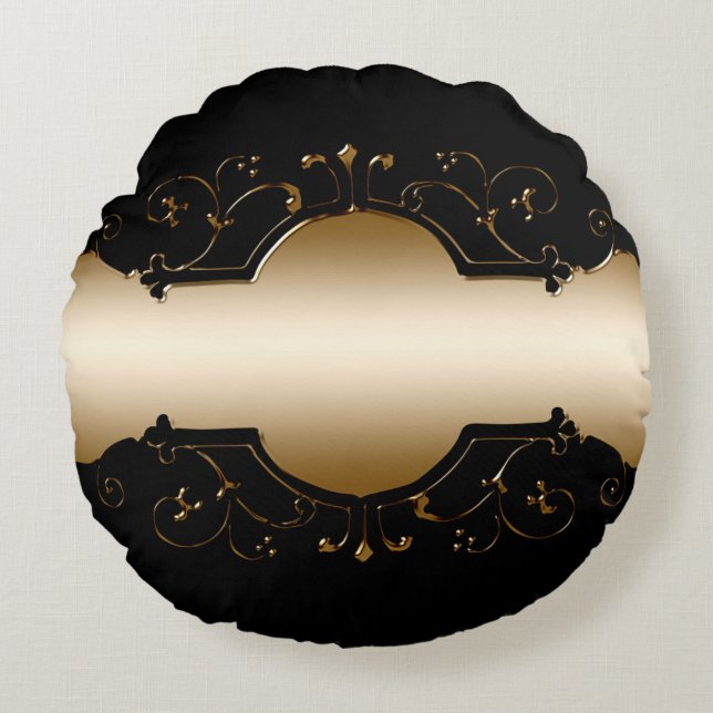 Background image gold frame black round cushion (Front)