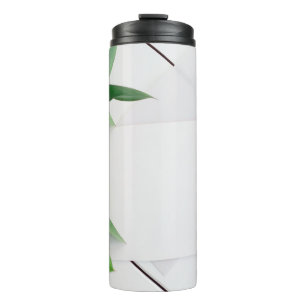 Background leaves white wood card thermal tumbler