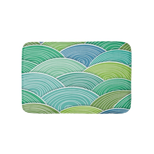 Background of curled abstract green waves bath mat (Front)