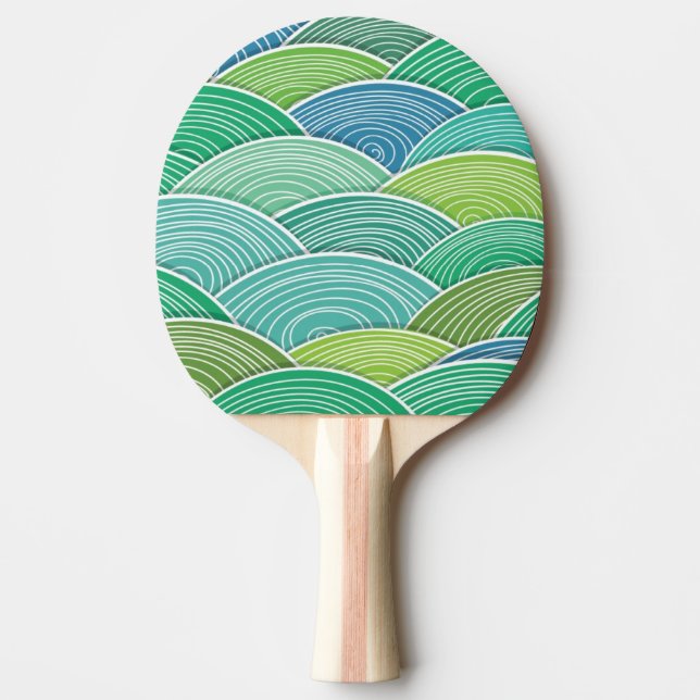 Background of curled abstract green waves ping pong paddle (Front)