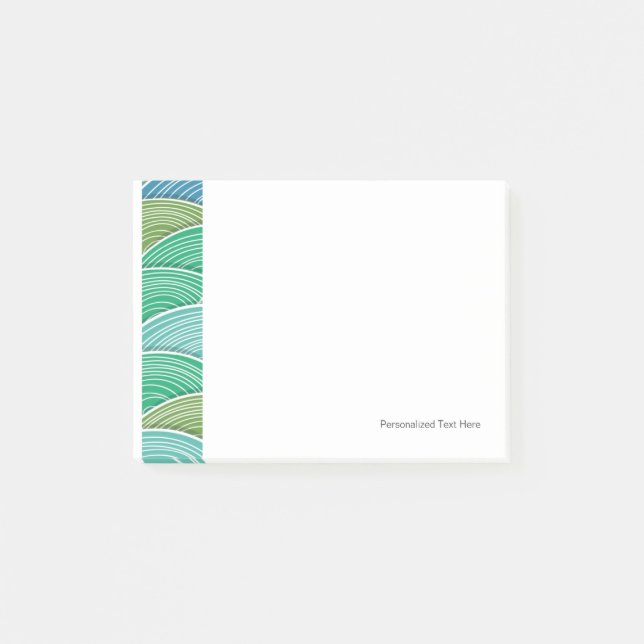 Background of curled abstract green waves post-it notes (Front)