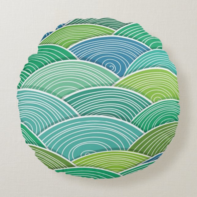 Background of curled abstract green waves round cushion (Front)