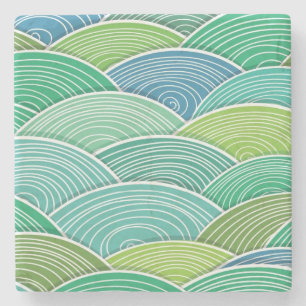 Background of curled abstract green waves stone coaster