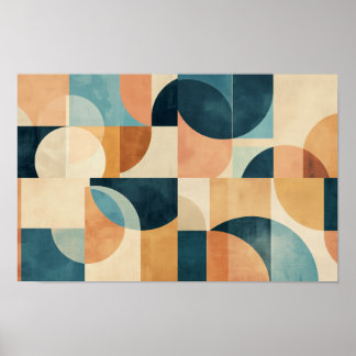 Background of geometric shapes in blues and brown poster