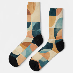 Background of geometric shapes in blues and browns socks