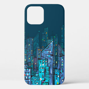 Background of night Cityscape. Hand drawn illustra iPhone 12 Case