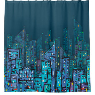 Background of night Cityscape. Hand drawn illustra Shower Curtain