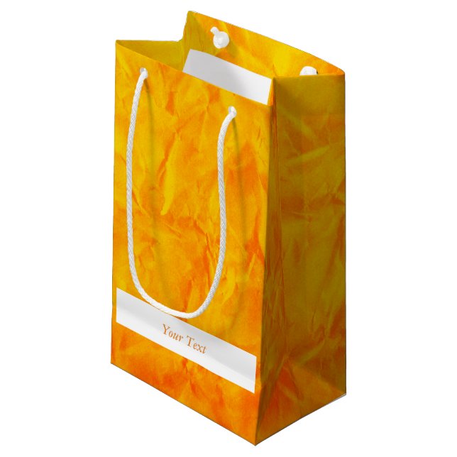 Background PAPER TEXTURE - orange yellow + text Small Gift Bag (Front Angled)