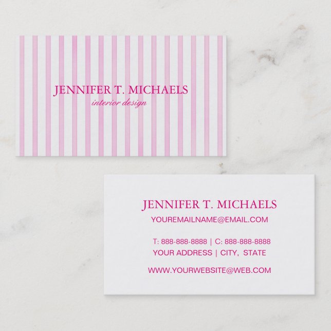Background Pink Watercolor Stripes Business Card (Front/Back)