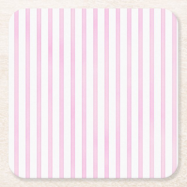 Background Pink Watercolor Stripes Square Paper Coaster (Front)